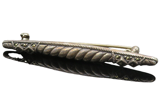 JUDITH JACK 925 Sterling Silver  Vintage Marcasite Fluted Brooch Pin  BP3407