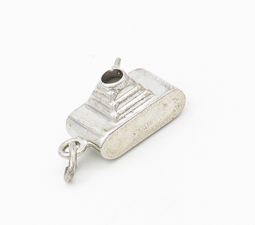 925 Sterling Silver  Vintage Shiny Petite Topaz Camera Pendant  PT13141