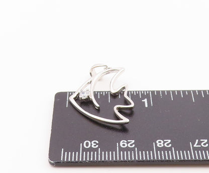 925 Sterling Silver  Vintage Cubic Zirconia Fish Outline Pendant  PT19052