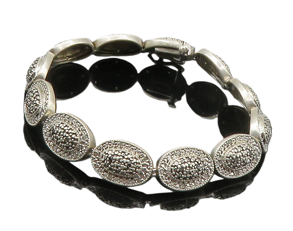 925 Silver  Vintage Genuine Black & White Diamonds Chain Bracelet  BT5983