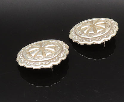 SOUTHWESTERN 925 Sterling Silver Vintage Carved Concho Floral Earrings EG12299