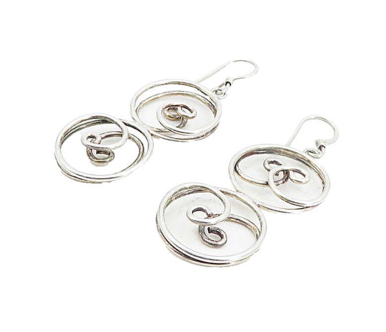 925 Sterling Silver  Vintage Shiny Open Spiral Swirl Dangle Earrings  EG4357