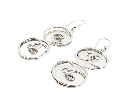 925 Sterling Silver  Vintage Shiny Open Spiral Swirl Dangle Earrings  EG4357