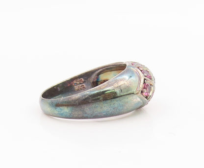925 Sterling Silver Vintage Ring S & G Pink CZ Statement Band  Sz 10  RG35445