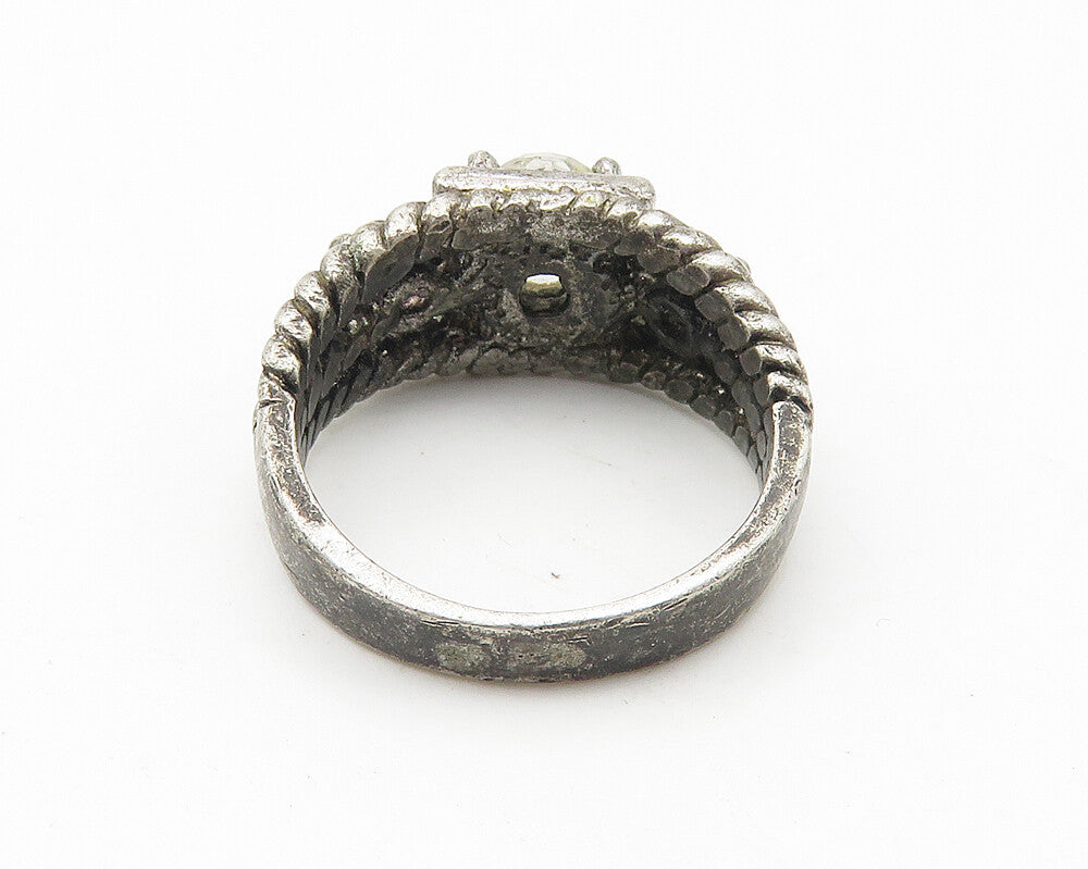 925 Sterling Silver  Vintage Prong Set Topaz Twist Band Ring Sz 5  RG10678