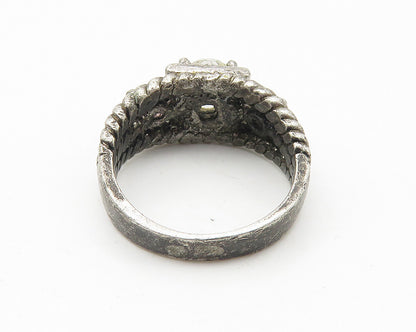 925 Sterling Silver  Vintage Prong Set Topaz Twist Band Ring Sz 5  RG10678