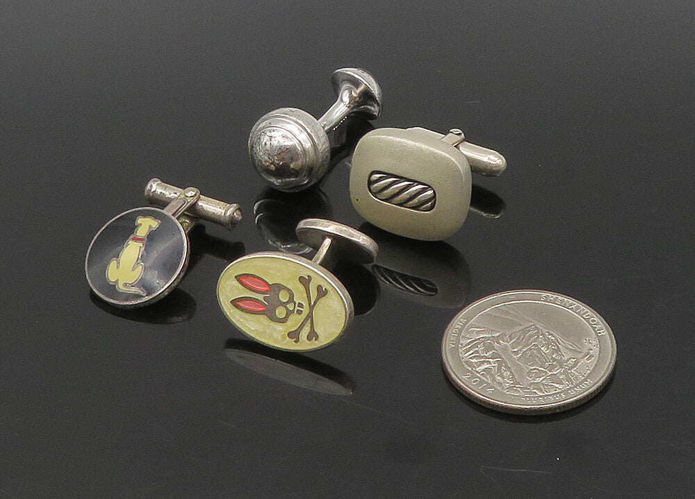 DESIGNER 925 Sterling Silver  Vintage Enamel 4 Pc Lot Single Cufflinks  TR3139