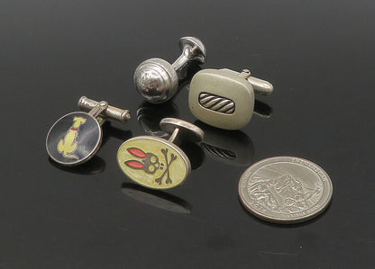 DESIGNER 925 Sterling Silver  Vintage Enamel 4 Pc Lot Single Cufflinks  TR3139