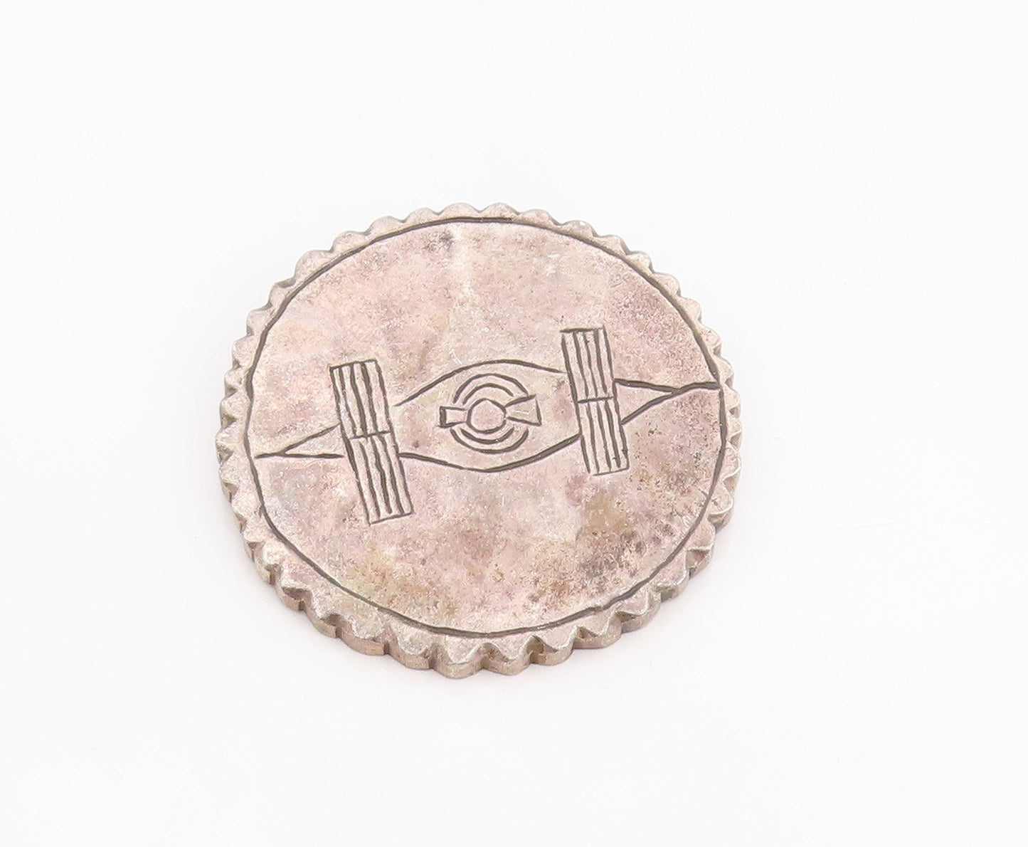 925 Sterling Silver Vintage Pendant Etched Ancient Symbol Medallion  PT25195