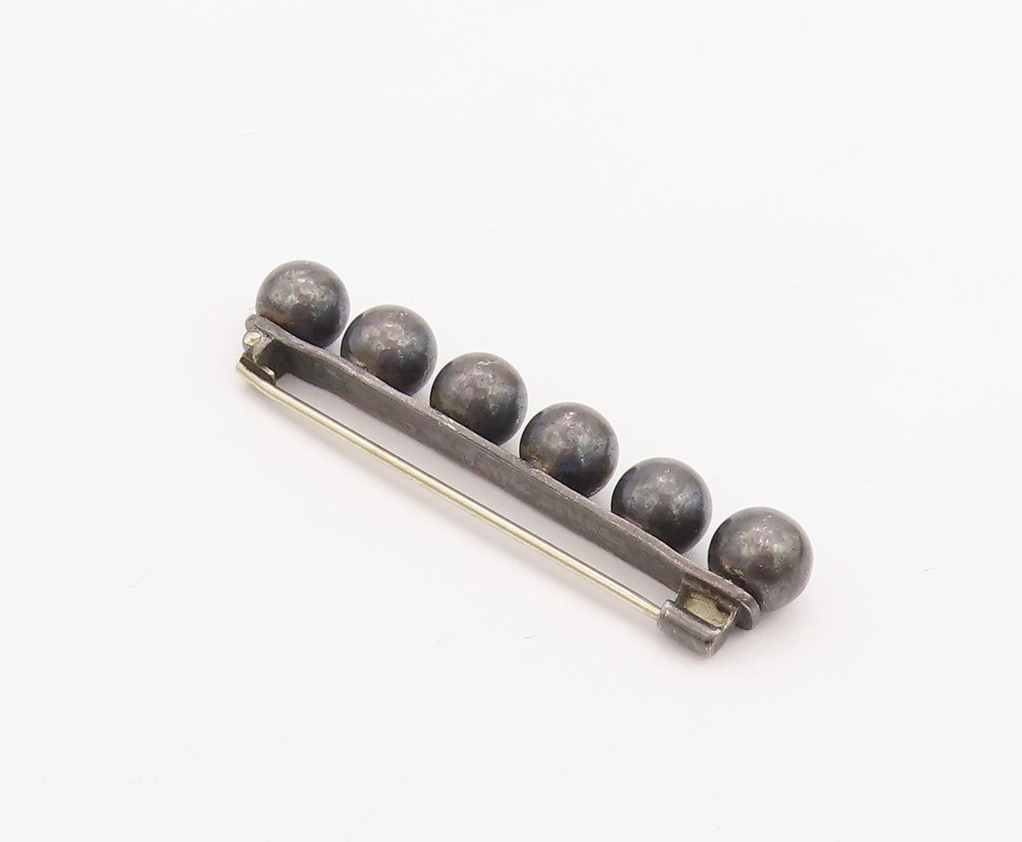 925 Sterling Silver Vintage Brooch Pin Antique Dark Tone Bead Row   BP11221