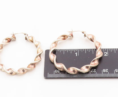 925 Sterling Silver Vintage Earrings Modernist Ribbon Twisted Hoops  EG14324