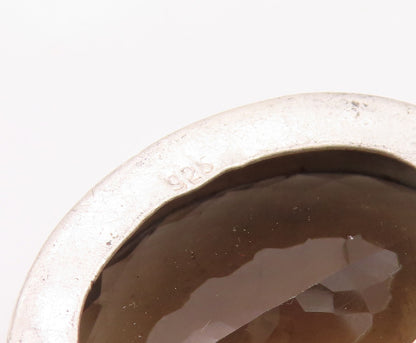 925 Sterling Silver  Vintage Faceted Smoky Topaz Oval Drop Pendant  PT9670