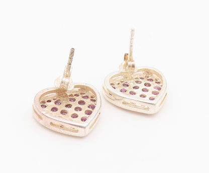 925 Sterling Silver Vintage Earrings Round Cut Amethyst Love Heart  EG13640