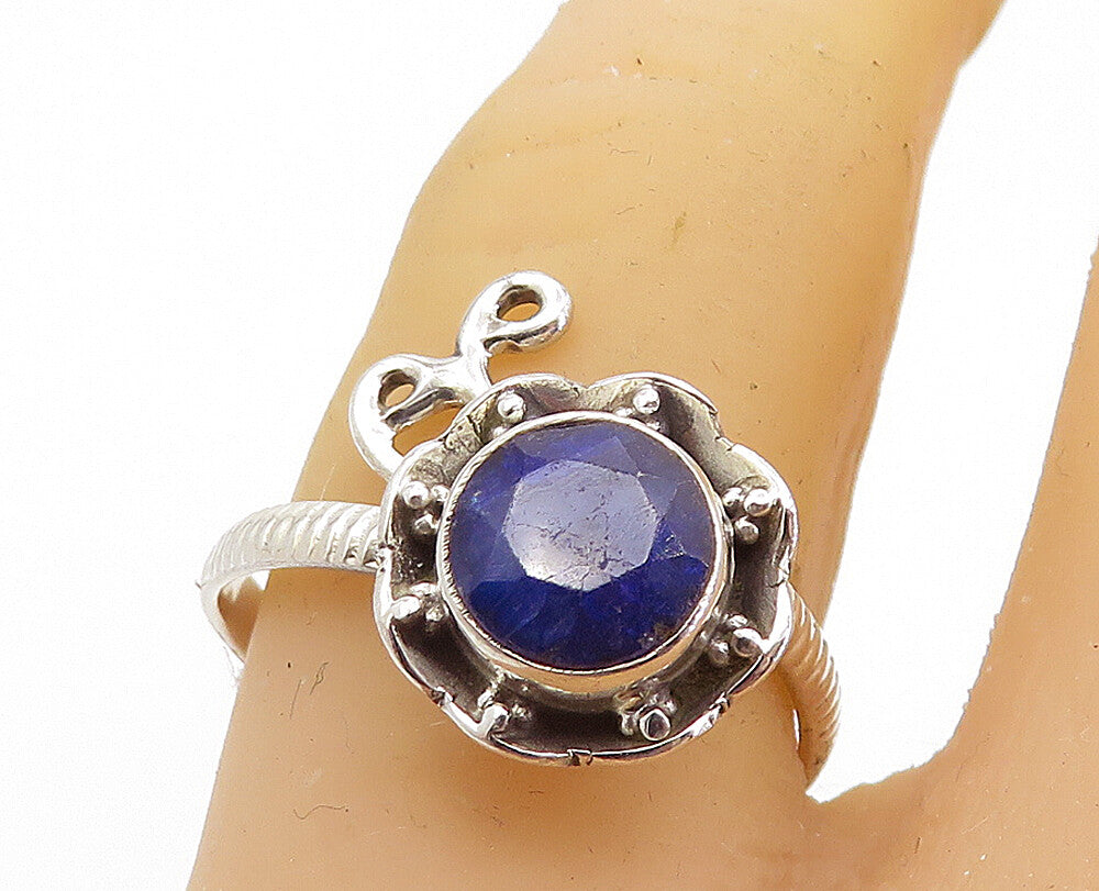 925 Sterling Silver  Sapphire Floral Swirl Bypass Band Ring Sz 7.5  RG8313
