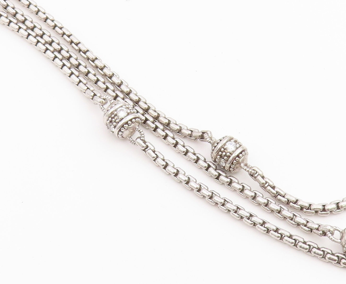 925 Sterling Silver Vintage Necklace JUDITH RIPKA CZ Triple Strand Chain  NE4907