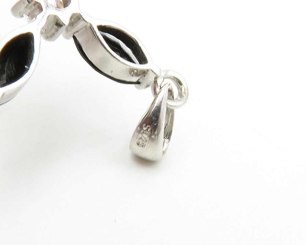 925 Sterling Silver  Hematite & Cubic Zirconia Religious Cross Pendant PT10875