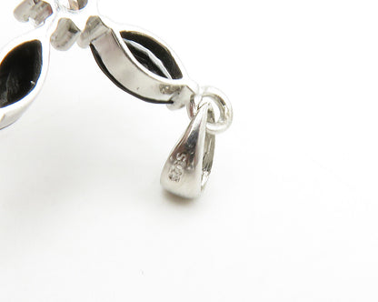 925 Sterling Silver  Hematite & Cubic Zirconia Religious Cross Pendant PT10875