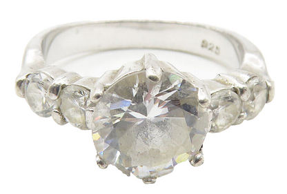 925 Sterling Silver  Cubic Zirconia Solitaire With Accents Ring Sz 6  RG11592