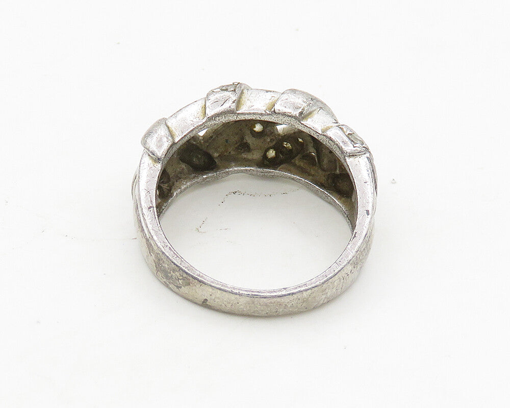 925 Sterling Silver  Vintage Topaz Woven Design Shiny Band Ring Sz 6  RG19022