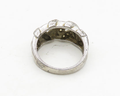 925 Sterling Silver  Vintage Topaz Woven Design Shiny Band Ring Sz 6  RG19022