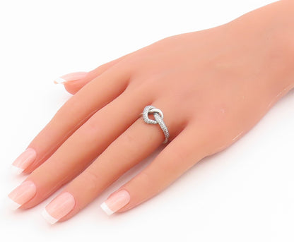 925 Sterling Silver Vintage Ring PANDORA CZ Knotted Love Heart Band Sz 6 RG35433