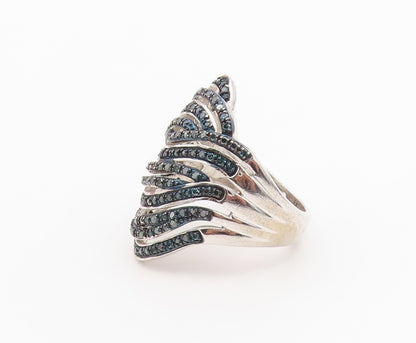 925 Sterling Silver Vintage Ring Real Diamonds Crossover Wave  Sz 9  RG36489