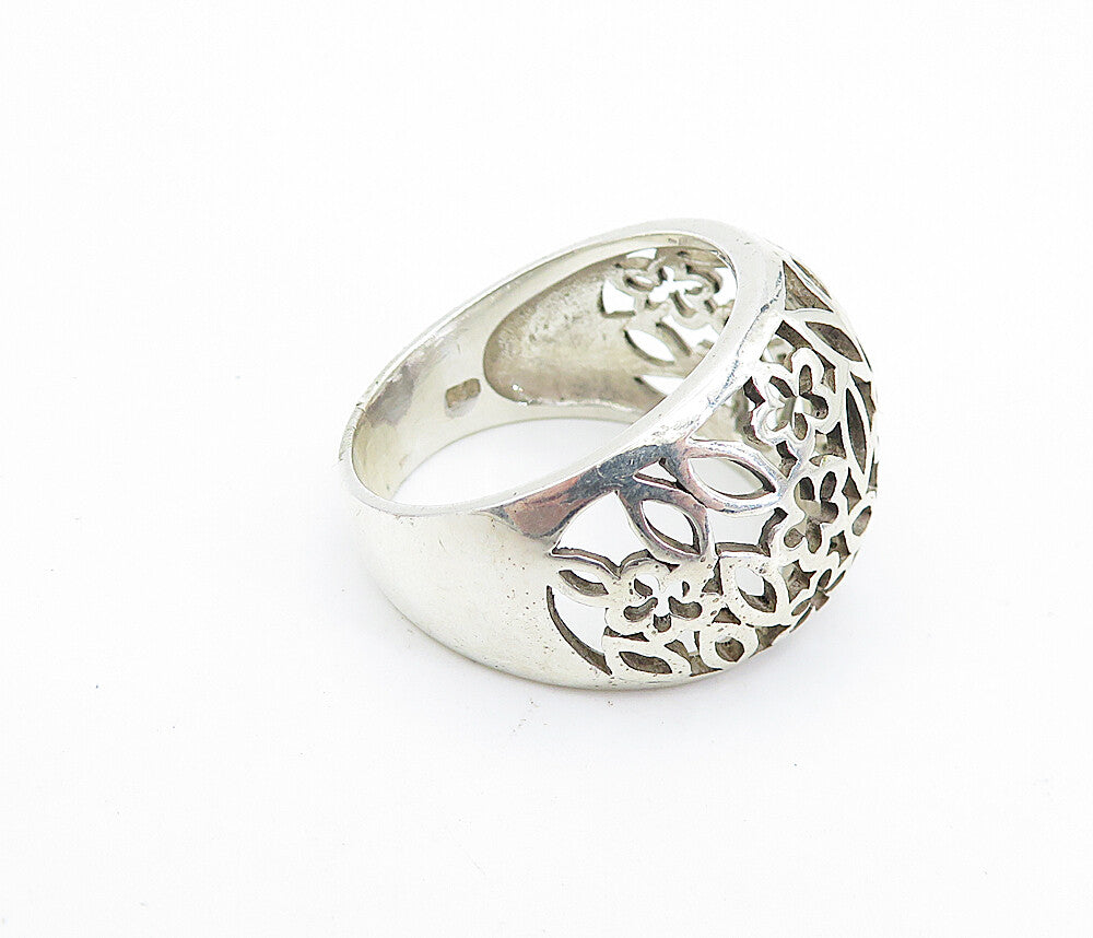 925 Sterling Silver  Shiny Floral Vine Cutout Design Band Ring Sz 9  RG7877