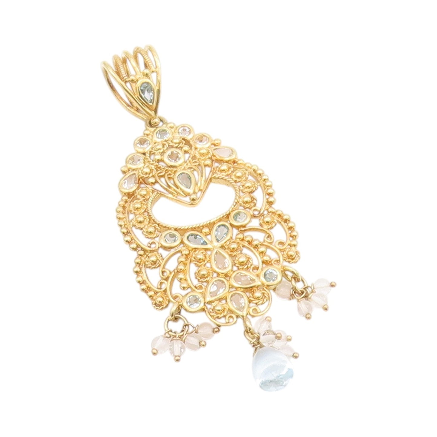 925 Sterling Silver Vintage Pendant Gold Plated Designer Blue Topaz  PT24293