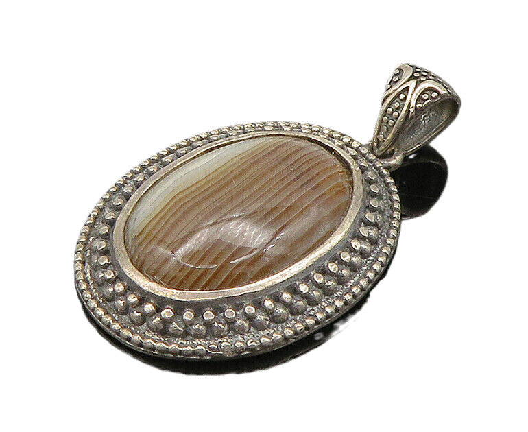 BERIA 925 Sterling Silver  Vintage Agate Swirl Etched Border Pendant  PT16111