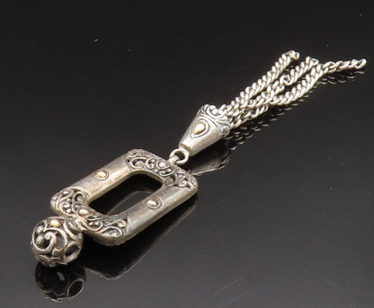 18K GOLD & 925 Silver  Vintage Scrolled Open Rectangle Dangle Pendant  PT20486