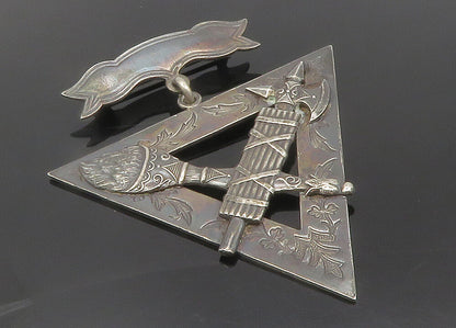 SS DAVIS 925 Silver  Vintage Antique Torch & Axe Floral Brooch Pin  BP4695