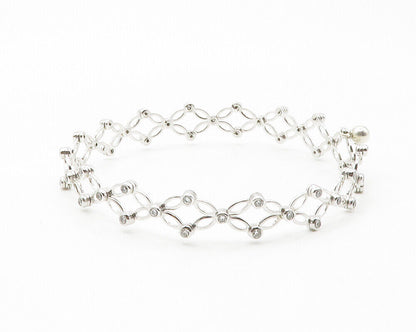 925 Sterling Silver  Shiny CZ Ring Expanding To Bangle Swirl Bracelet  BT5511