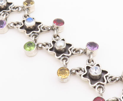 925 Sterling Silver Vintage Bracelet NICKY BUTLER Multi Gemstone Link  BT12231