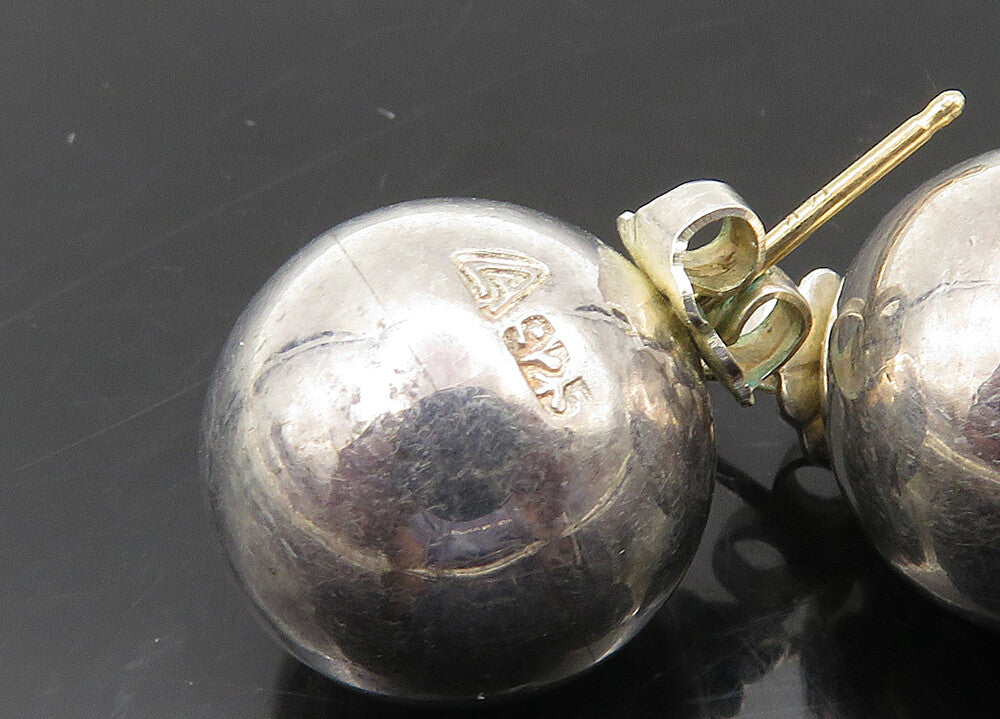 925 Sterling Silver & 14K GOLD  Vintage Shiny Sphere Stud Earrings  EG11275