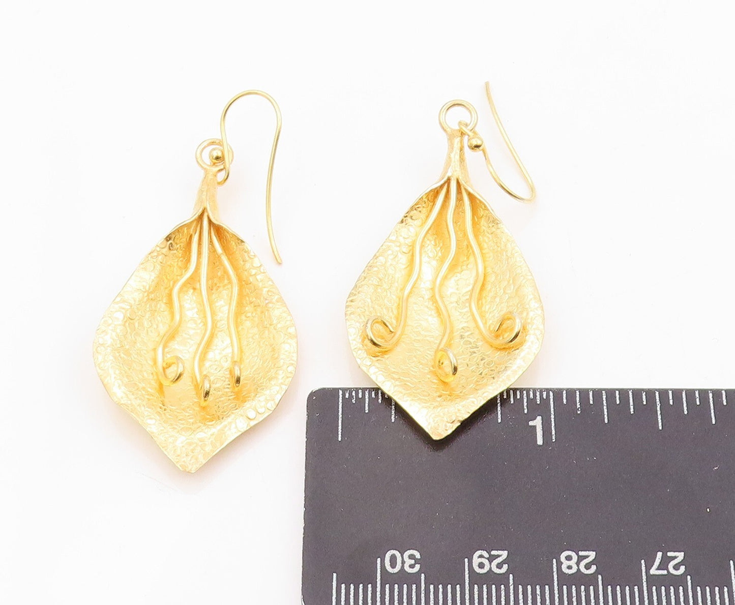 925 Sterling Silver Vintage Earrings Gold Plated Dangling Cutout Lily  EG13328