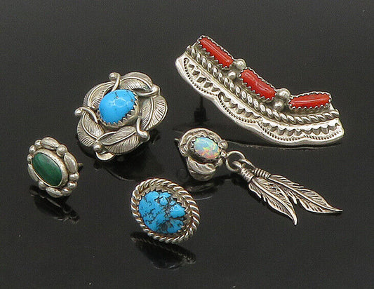 ZUNI NAVAJO 925 Silver  Vintage MultiStone Lot Single Earrings  EG11218