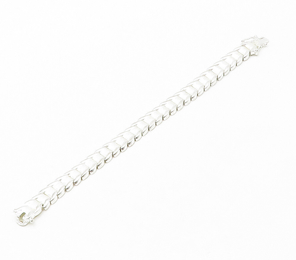 925 Sterling Silver  Shiny Matte Hinge Link Chain Bracelet  BT6019