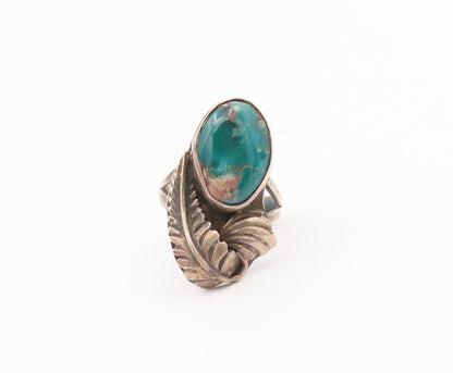 925 Sterling Silver Vintage Ring ASHLEY NAVAJO Turquoise Leaf  Sz 8.5  RG36580
