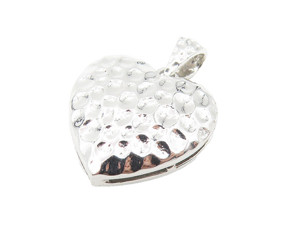 925 Sterling Silver  Shiny Petite Hammered Love Heart Drop Pendant  PT8695