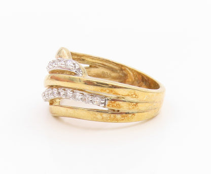925 Sterling Silver Vintage Ring Gold Plated CZ Crossover Band  Sz 7  RG35519