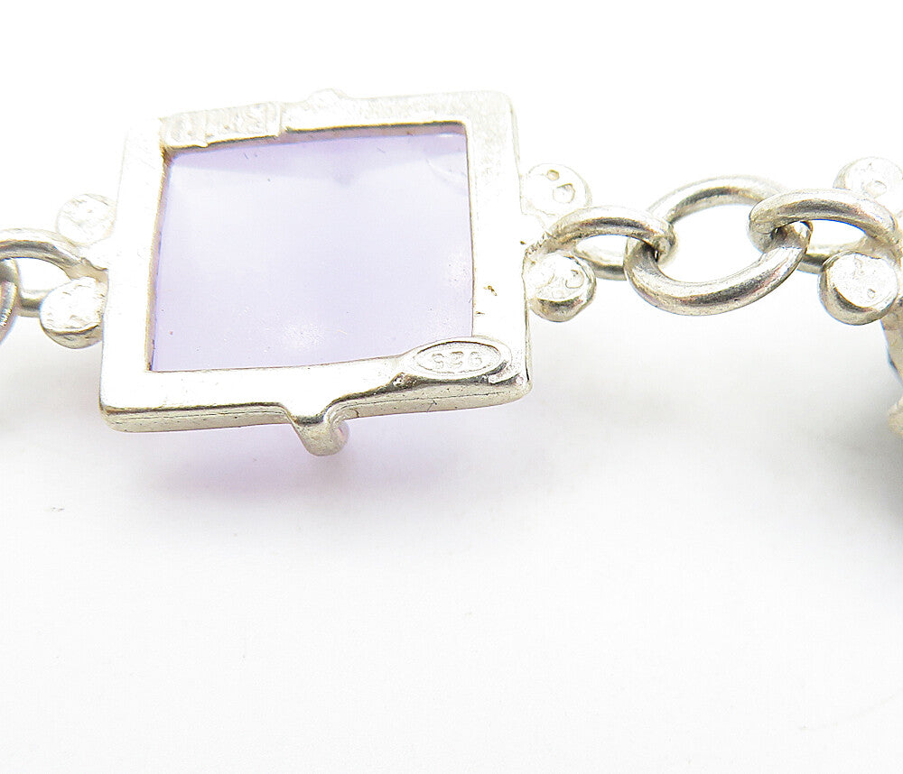925 Silver  Vintage Hematite Mother Of Pearl & Amethyst Chain Bracelet  BT3013