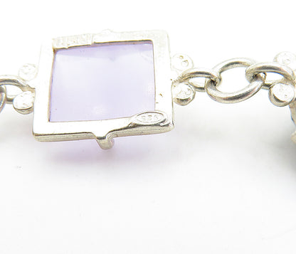 925 Silver  Vintage Hematite Mother Of Pearl & Amethyst Chain Bracelet  BT3013