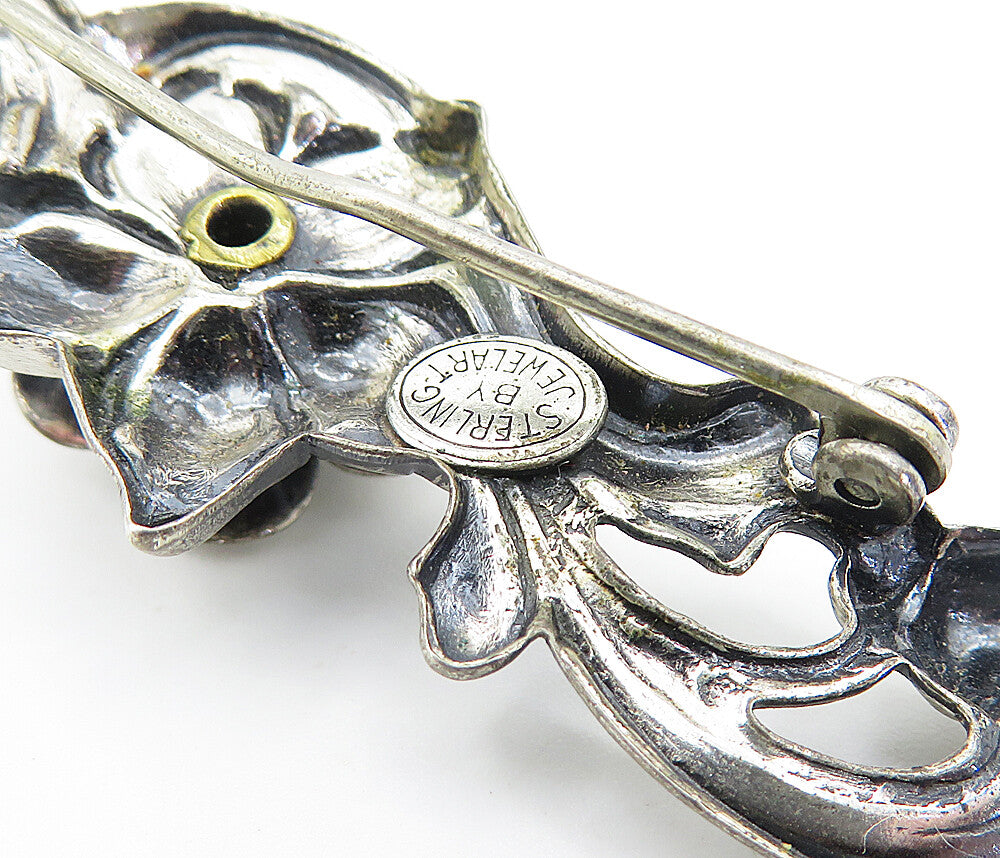 JEWEL ART 925 Sterling Silver  Vintage Sculpted Flower Swirl Brooch Pin BP1379