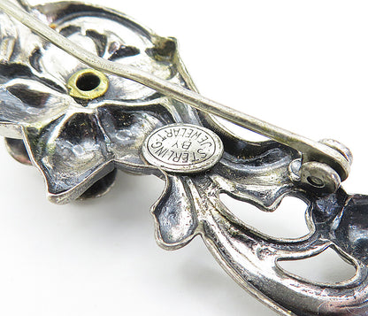 JEWEL ART 925 Sterling Silver  Vintage Sculpted Flower Swirl Brooch Pin BP1379