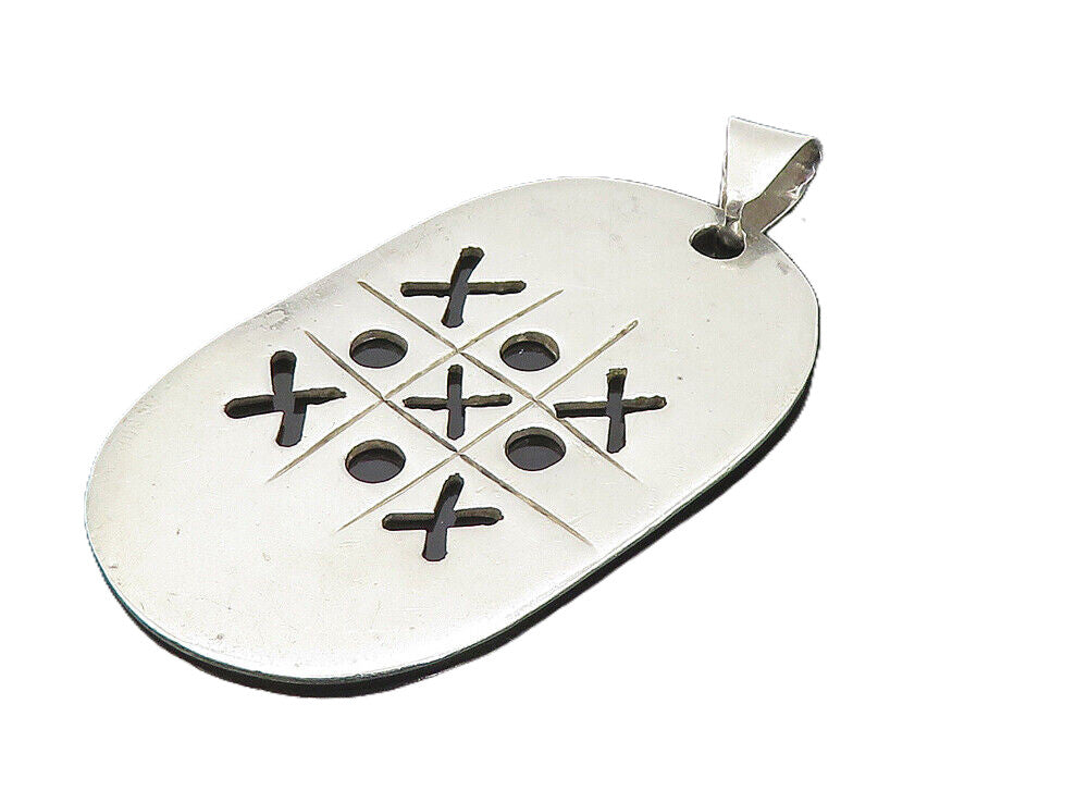 MEXICO 925 Silver Vintage Shiny Tic Tac Toe XO Etched Game Pendant PT6358