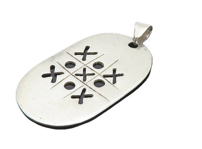 MEXICO 925 Silver Vintage Shiny Tic Tac Toe XO Etched Game Pendant PT6358