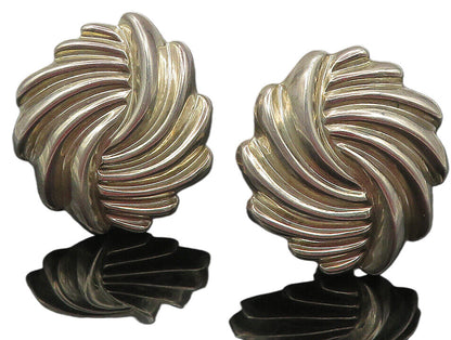 MEXICO 925 Silver  Vintage Shiny Hollow Modernist Non Pierce Earrings  EG5945