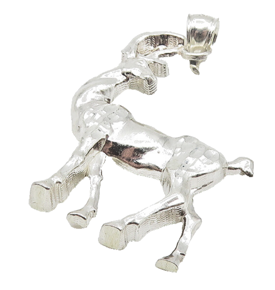 925 Sterling Silver  Vintage Shiny Diamond Cut Reindeer Drop Pendant  PT8798
