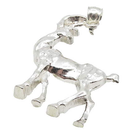 925 Sterling Silver  Vintage Shiny Diamond Cut Reindeer Drop Pendant  PT8798