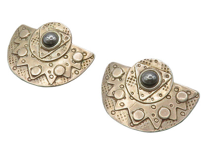 DESIGNER 925 Silver  Vintage Cabochon Hematite Patterned Drop Earrings  EG6686